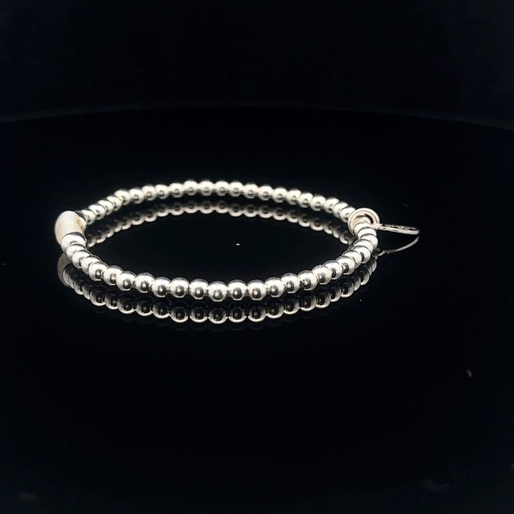 925 Sterling Silver Beaded Stretch Stacking Bracelet MOP Letter Initial X - Picture 5 of 6